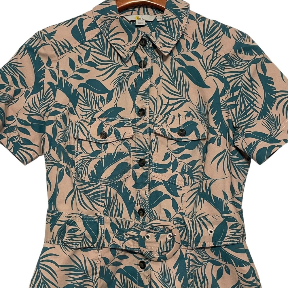 Boden Tropical Shirt Dress Midi Size 4 Floral Button Front Belt Safari Cruise - Picture 2 of 6